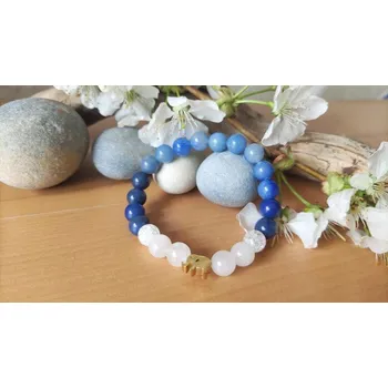 Náramek z minerálů se slonem (Náramek obsahuje aventurýn modrý, křišťál, pukaný křišťál.)