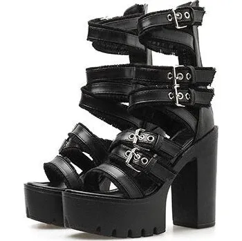 Dámské sandále Vysoké páskové sandály GoodDayGirl Fashion Barva: Černá, Velikost: 39