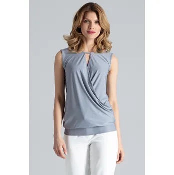 Dámská halenka Elegantní halenka bez rukávů s obálkovým výstřihem M337 FIGL Barva: Šedá, Velikost: XL