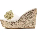 Lesklé boty pantofle na platformě s kamínky a otevřenou špičkou Barva: Zlatá, Velikost: 35