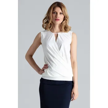 Dámská halenka Elegantní halenka bez rukávů s obálkovým výstřihem M337 FIGL Barva: Smetanová, Velikost: S