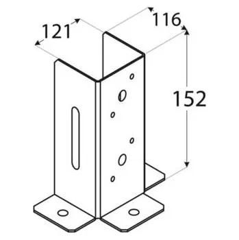 Tesařské kování Patka sloupku pravoúhlá 121x152x200x2 mm PSP 120 DX (se čtvercovou základnou)
