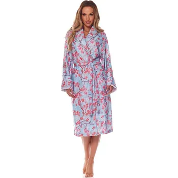 Dámský župan L&L Fida 2216 dlouhý župan se vzorem modrý, XXL