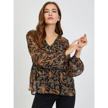 Dámská košile Hnědo-černá dámská vzorovaná halenka