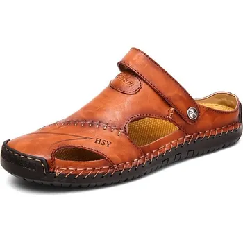 Dámská obuv Pánské kožené pantofle s prošíváním a dekorativními stehy Barva: Červená, Velikost: 48