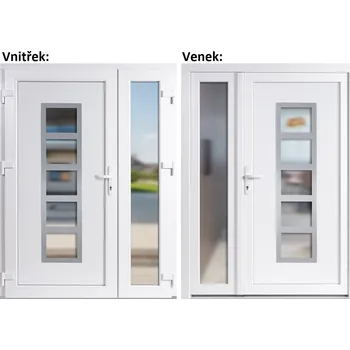 Vchodové dveře Dvoukřídlé vchodové dveře plastové Soft Lucy Inox+Sklo Nisip, Bílá/bílá, 150x200 cm, levé