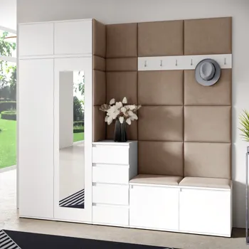 Předsíňová stěna Předsíňová stěna Emi 33 - bílá Barva panelů: Béžová - Trinity 04