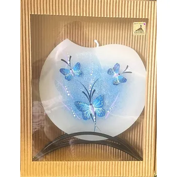 Svíčka Svíčka plochá s motýlkama- modrá (Česká svíčka s motivem motýlků)