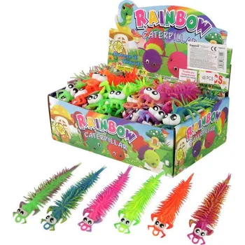 plyšák Stonožka strečová 25cm velké oči duhové zvířátko natahovací 6 barev