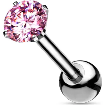 Piercing Atreya Titanová činka do cartilage chrupavky se zirkonem Nomia - 1 mm Barva: Růžová, Velikost koncovky: 4 mm, Délka / Průměr: 6 mm