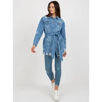 Dámský křivák Dámská bunda s dírami dlouhá džínová CHIMA modrá