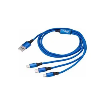 Datový kabel Akyga AK-USB-27 USB 2.0, niklovaný, 1,2m, modrý Akyga kabel USB 3.0 A/USB Micro B/USB type C Lightning 1.2m/černá