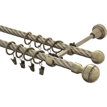 Garnýž kovová 220 cm kroucená dvouřadá - dvojitá 16 Paola crystal mosaz