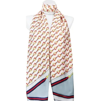 Šátek Dámský dlouhý saténový šátek 20120-21, potisk s řetízky - růžové barvy 7200429-19