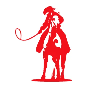 Samolepící dekorace SAMOLEPKA Kovboj 002 levá na koni s bičem (10 - červená) NA AUTO, NÁLEPKA, FÓLIE, POLEP, TUNING, VLASTNÍ TEXT, TISK, AUTOSAMOLEPKY.cz, POLEPY, OBRÁZEK, LOGO, SAMOLEPKY