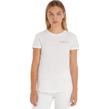 Dámské tričko TOMMY HILFIGER DÁMSKÉ TRIČKO T-SHIRT SLIM GOLD HILFIGER C-NK SS ECRU WW0WW37860 YBL Velikost: L