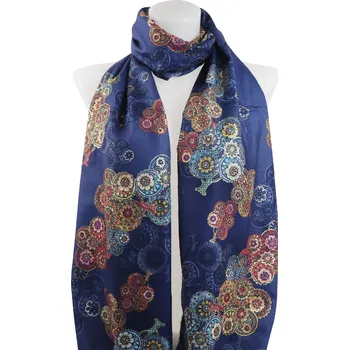 Šátek Dámský obdélníkový šál, strom života s mandalou a se zlatou nitkou, tmavě modré barvy 7200564C