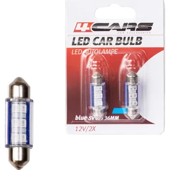 Povinná bezpečnostní výbava 4CARS LED ŽÁROVKY 6LED 12V SV8,5 36MM MODRÁ