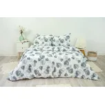 Ložní povlečení bavlněné Stanex Šedé listy (LS275), 140 x 200 + 90 x 70, Knoflíkové