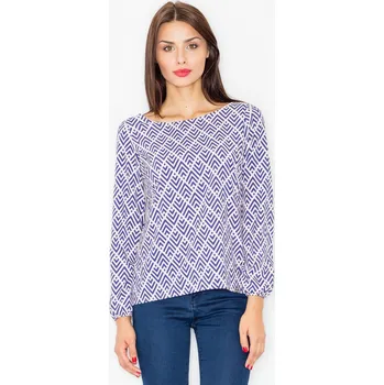 Dámská halenka Vzorovaná halenka s kulatým výstřihem M520 Barva: Bílá, Velikost: S