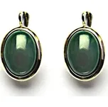 Zlaté náušnice, přírodní kámen malachit, žluté zlato - NK 1454 (malachit 14x10 mm)