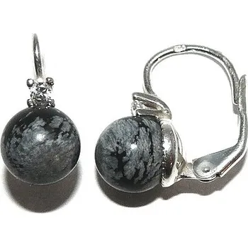 Náušnice Stříbrné náušnice přírodní obsidián a zirkon - NK1207 (Stříbrné náušnice s obsidiánem 8 mm)
