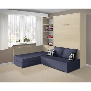 Postel Nabytekmorava Sklápěcí postel s pohovkou VS 21075, 200 x 180cm barevné kombinace: Akát / dveře akát, barva pohovky: Savana modrá