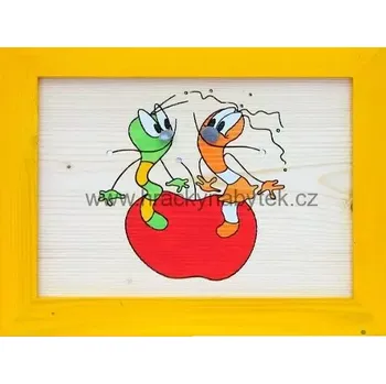 Ručně malovaný dřevěný obrázek Červíci 25 x 33 cm