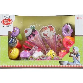 Dětská kuchyňka Sada zmrzlina s doplňky plast v krabici 36x24x10cm