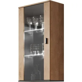 Knihovna Vitrína závěsná Boho B2, Osvětlení: bez osvětlení, Barva: dub lefkas + dub lefkas + černá MIRJAN 5902928942729