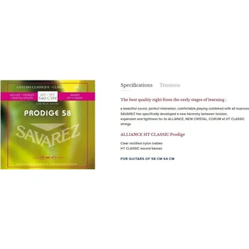 Příslušenství pro strunný nástroj Savarez Struny pro Klasickou kytaru Prodige 38 1/8-3/4 velikost3/4-7/8 Nylon Gw 540CSW 31839