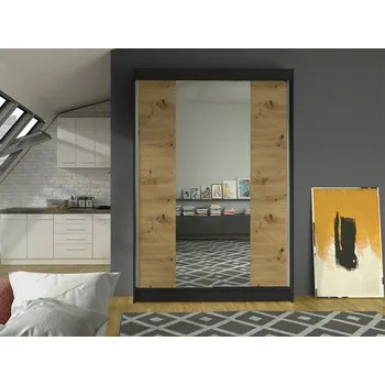 Posuvná skříň se zrcadlem Parys II, Barva: černá/dub artisan, Osvětlení: bez osvětlení MIRJAN 5903211121715