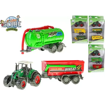 autíčko Kids Globe Farming traktor 9cm kov na volný chod s vlečkou a cisternou 2druhy 2barvy v krabičce