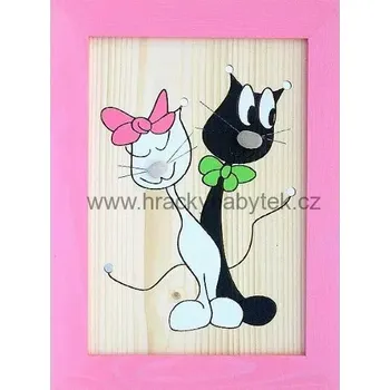 Ručně malovaný dřevěný obrázek Kočky 25 x 33 cm