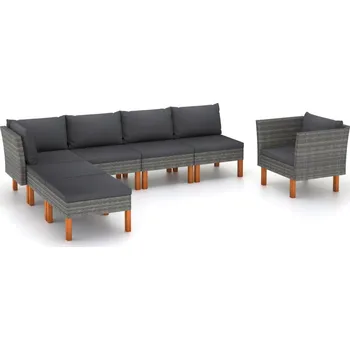 Petrashop 7dílná zahradní sedací souprava polyratan a eukalyptus šedá Šedá3082080