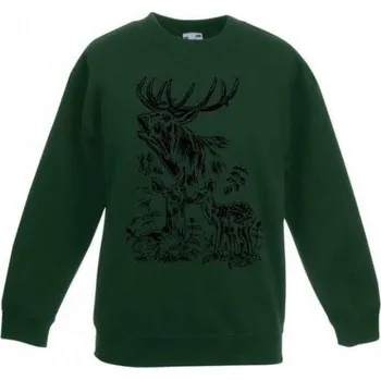 Pánská mikina E-myslivost Dětská myslivecká mikina - JELENÍ RODINKA - Velikost 146