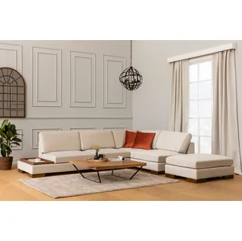 Sedací souprava Rohová sedačka DARIUS s taburetem, pravá, béžová +možnost VÝNOSU + vyzvednutí ZDARMA