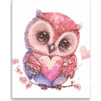 Diamantové malování Diamantové malování - Sova se srdcem 02 - 40x50 cm, plátno vypnuté na rám - CZ výroba
