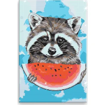 Diamantové malování Diamantové malování - Mýval s melounem - 40x60 cm, bez dřevěného rámu - CZ výroba