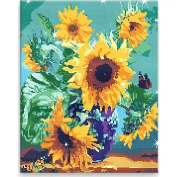 Diamantové malování Diamantové malování - Modrá váza plná slunečnic - 40x50 cm, plátno vypnuté na rám - CZ výroba