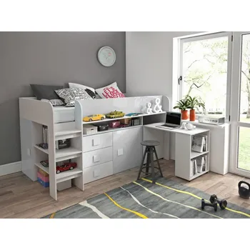 Nábytek Patrová postel s psacím stolem Tomson 1, Matrace: ne, Barva: Bílá + Bílý lesk + Bílá MIRJAN 5902928922905