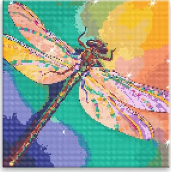 Diamantové malování Diamantové malování - Barevná vážka - 40x40 cm, bez dřevěného rámu - CZ výroba