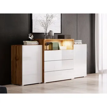 Komoda Kombinovaná komoda Layla III, Barva: wotan / bílý lesk, Osvětlení: osvětlení LED - bílé MIRJAN 5903211074493