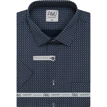 Pánská košile Pánská košile AMJ bavlněná, modrá obdélníčky a čárky VKSB1360, krátký rukáv, slim-fit, vel. 43