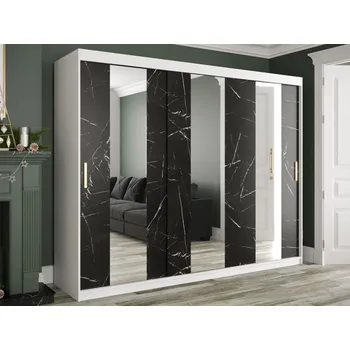 Šatní skříň Moderní posuvná skříň Nonnus 250 Pole, Úložný prostor: ne, Barva: bílá matná / černá mramor MIRJAN 5903211109577