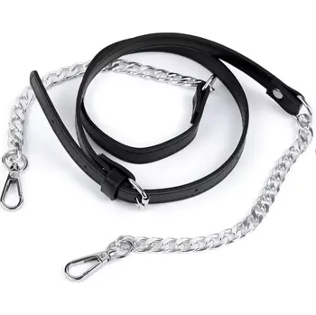 Koženkový popruh s řetízkem a karabinami na kabelku délka 115 - 130 cm - nikl, černá