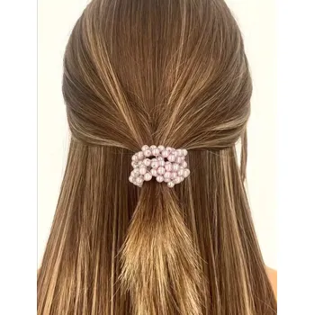 Gumička do vlasů s umělými perličkami růžová (Vlasové doplňky )