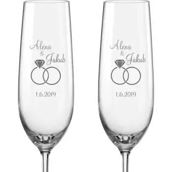 Sklenice Svatební skleničky na sekt Drahokam, 2 ks (Do poznámky v nákupním košíku napište jména novomanželů a datum svatby)