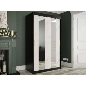Šatní skříň Šatní skříň so zrkadlem Nonnus 120 Pole, Úložný prostor: ne, Barva: černá matná / bílá mramor MIRJAN 5903211109409