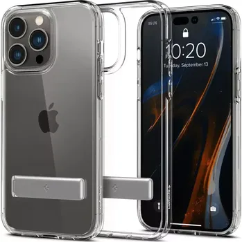 Bytelné silikonové pouzdro SPIGEN ULTRA HYBRID "S" na mobil Apple iPhone 14 Pro Čiré se stojánkem (Silikonový, plastový odolný kryt či obal ULTRA HYBRID na mobilní telefon Apple iPhone 14 Pro Čiré se stojánkem)